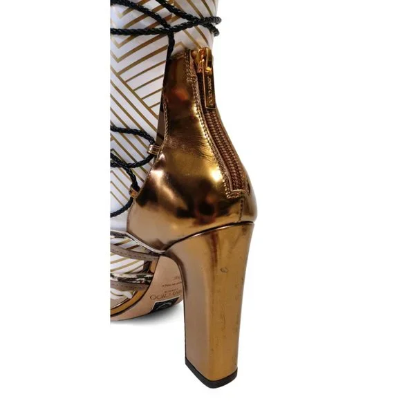 Jimmy Choo Diamond 100 Gold Black Leather Size 36 EU 6 US Strappy Sandals - Picture 10 of 12